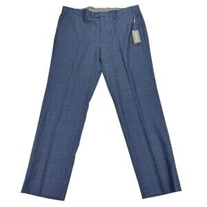 Michael Kors Mens Malone Classic Fit Plaid Wool Stretch Suit Pants Blue 40x32
